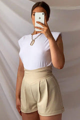 Stone High Waisted Tailored Shorts - Emile