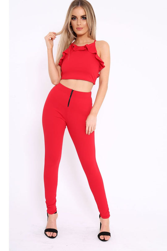 Red Frill Cami and Trousers Co-ord - Autymn