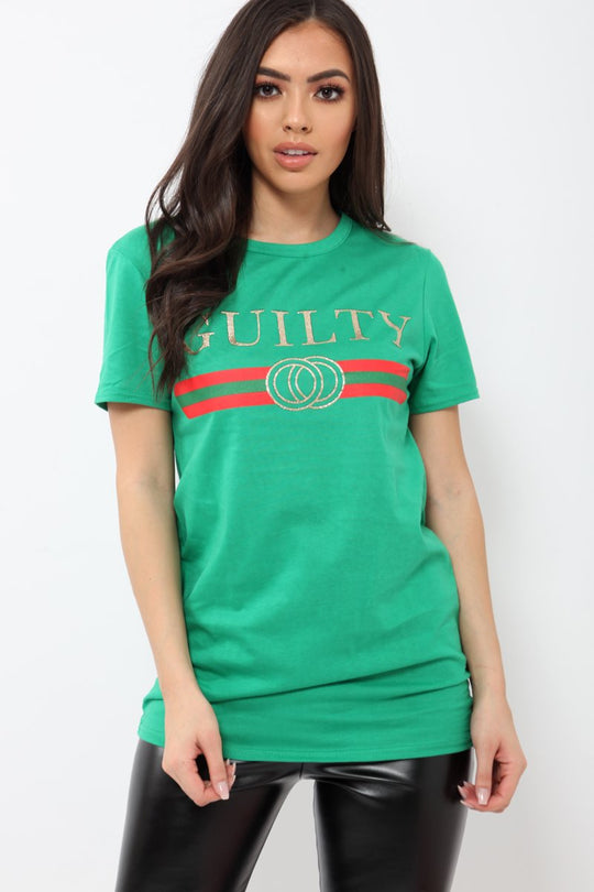 Green Guilty Slogan T-shirt - Ava