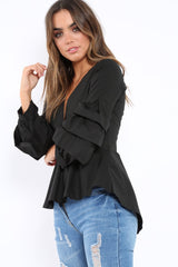 Black Pleated Dip Hem Top - Avah