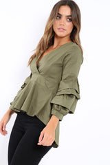Khaki Pleated Dip Hem Top - Avah