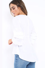 White Pleated Dip Hem Top - Avah
