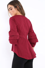 Wine Pleated Dip Hem Top - Avah