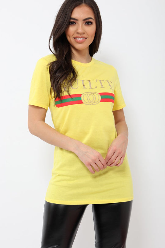 Yellow Guilty Slogan T-shirt - Ava