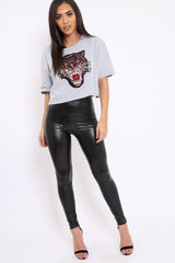 Grey Cropped Tee with Applique Sequin Tiger - Avery