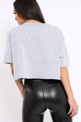 Grey Cropped Tee with Applique Sequin Tiger - Avery