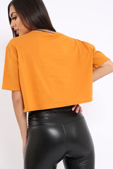 Mustard Cropped Tee with Applique Sequin Tiger - Avery