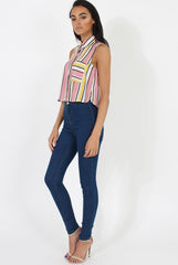 Pink & Yellow Stripe Sleeveless Shirt - Ayesha