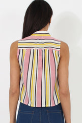Pink & Yellow Stripe Sleeveless Shirt - Ayesha