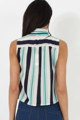 Green & Blue Stripe Sleeveless Shirt - Ayesha