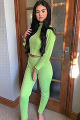 Lime Rib Crop Jumper Loungewear Set - Ayriana