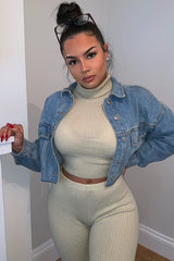 Stone Rib Crop Jumper Loungewear Set - Ayriana