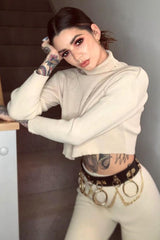 Stone Rib Crop Jumper Loungewear Set - Ayriana