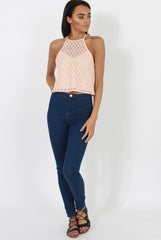 Pink Crotchet High Neck Top - Azaela