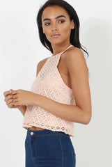 Pink Crotchet High Neck Top - Azaela