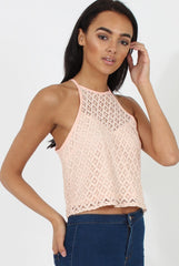 Pink Crotchet High Neck Top - Azaela