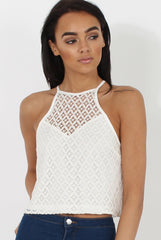 White Crotchet High Neck Top - Azaela