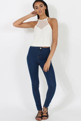 White Crotchet High Neck Top - Azaela