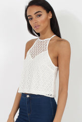 White Crotchet High Neck Top - Azaela