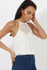 White Crotchet High Neck Top - Azaela