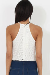 White Crotchet High Neck Top - Azaela