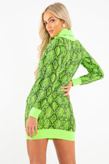 Lime Snake Print Roll Neck Mini Jumper Dress - Azani