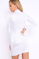 White and Silver High Neck Bodycon Dress - Azari