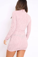 Pink with Gold Glitter High Neck Bodycon Dress - Azari