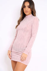 Pink with Gold Glitter High Neck Bodycon Dress - Azari