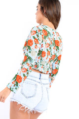 Blue Floral Top with Tie Front - Azria