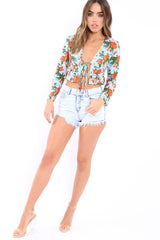 Blue Floral Top with Tie Front - Azria