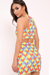 Multi Aztec Print Lace Up Crop Top And Mini Skirt Co-ord - Mabrey