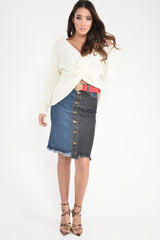 Mid Wash Charcoal Colour Block Frayed Skirt - Lidia