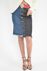 Mid Wash Charcoal Colour Block Frayed Skirt - Lidia