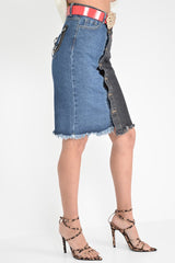 Mid Wash Charcoal Colour Block Frayed Skirt - Lidia