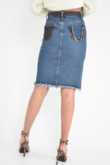 Mid Wash Charcoal Colour Block Frayed Skirt - Lidia