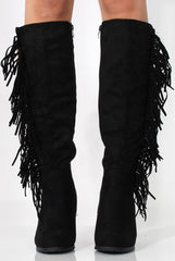 Lenora Black Suede Tassel Over Knee Boots