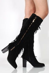 Lenora Black Suede Tassel Over Knee Boots