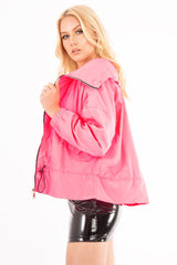 Neon Pink  Zip Front Rain Jacket - Idalie