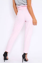 Baby Pink Paper Bag Tie Waist Cigarette Trousers - Karmen