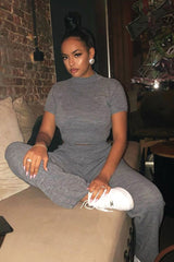 Grey Knit High Neck Crop Top and Trouser Co-ord - Helena