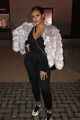 Light Grey Faux Fur Jacket - Estelle