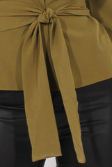 Khaki Long Sleeve Tie Detail Top - Shea