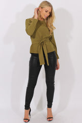 Khaki Long Sleeve Tie Detail Top - Shea
