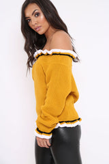 Mustard Stripe Bardot Knitted Jumper - Bailey