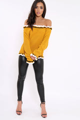 Mustard Stripe Bardot Knitted Jumper - Bailey