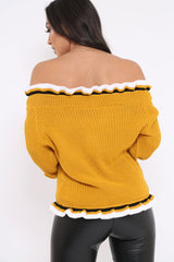 Mustard Stripe Bardot Knitted Jumper - Bailey