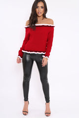 Red Stripe Bardot Knitted Jumper - Bailey