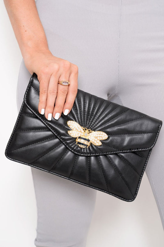 Black Encrusted Bee Clutch Bag - Peyton