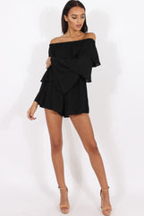 Black Layered Bardot Playsuit - Barbara